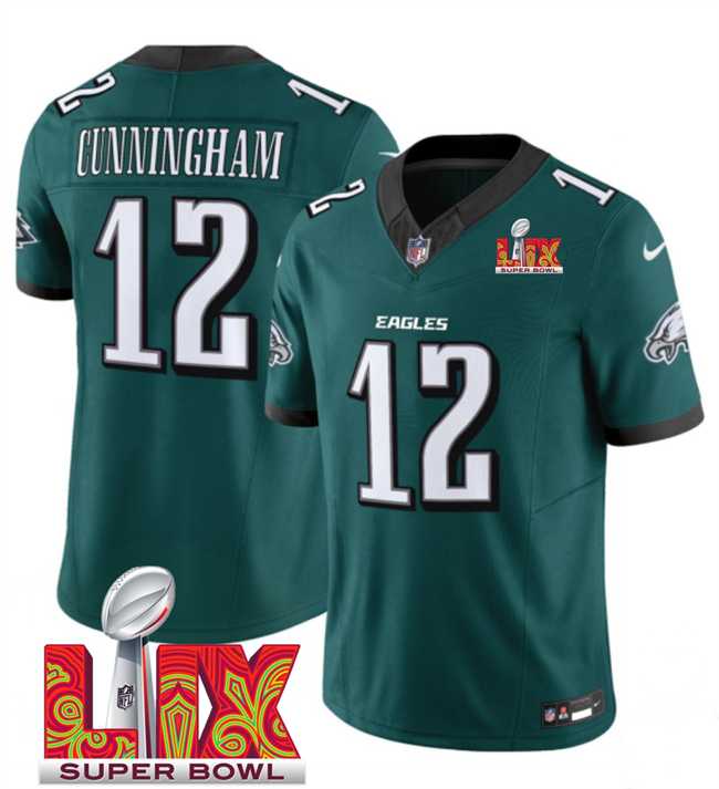 Mens Philadelphia Eagles #12 Randall Cunningham Green 2025 Super Bowl LIX Patch New F.U.S.E. Vapor Limited Stitched Jersey